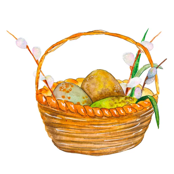 Renkli Paskalya yumurtalarıyla suluboya çizim sepeti