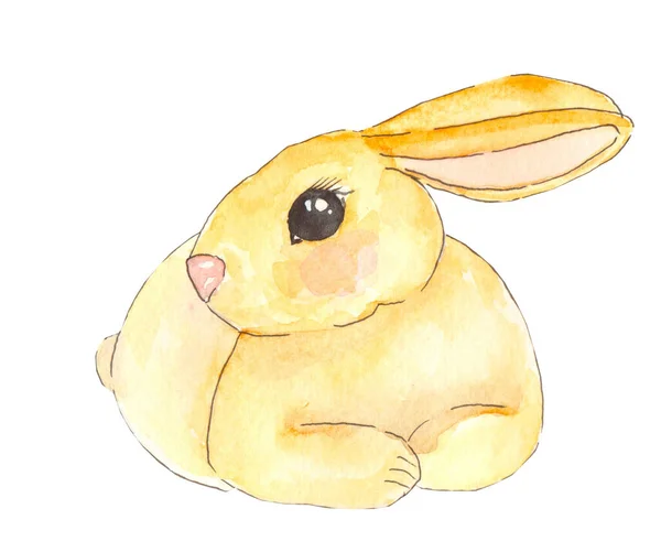 水彩画 白色背景的米色兔子 — 图库照片