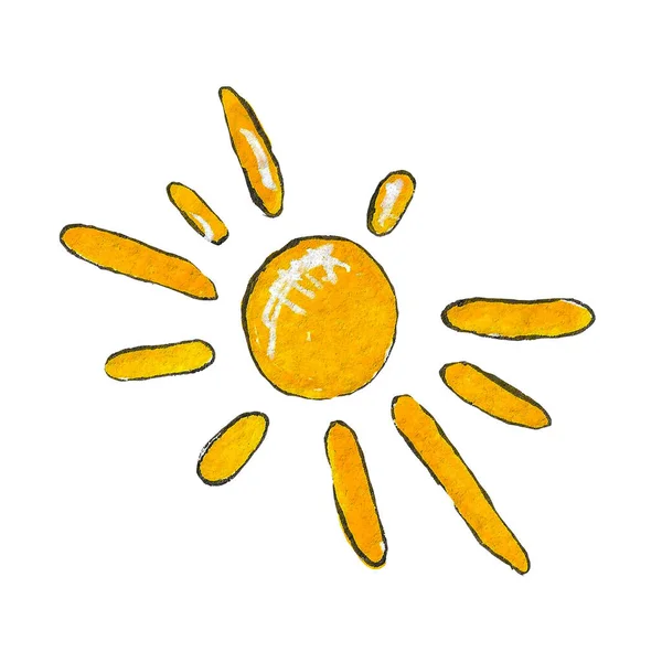 Акварельна Ілюстрація Жовтого Сонця Променями Білому Тлі — стокове фото