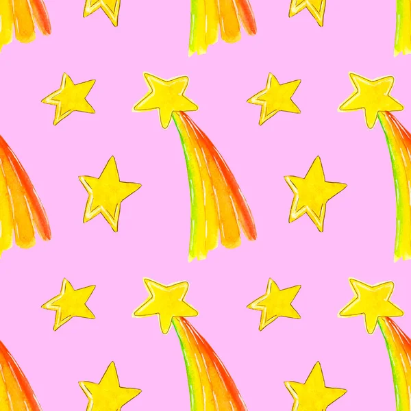 Pembe arka planda, suluboya çizilmiş kusursuz sihirli yıldız deseni..