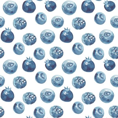 Beyaz arka planda suluboya ile boyanmış kusursuz olgun yaban mersini deseni..