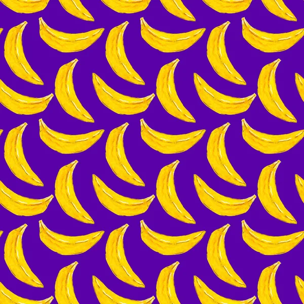 Mavi arka planda suluboya ile boyanmış kusursuz olgun muz deseni..