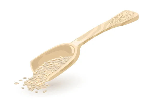 Sesame, coriander or fenugreek seeds spilling out from kitchen shovel, ladle, bailer. — Stock Vector