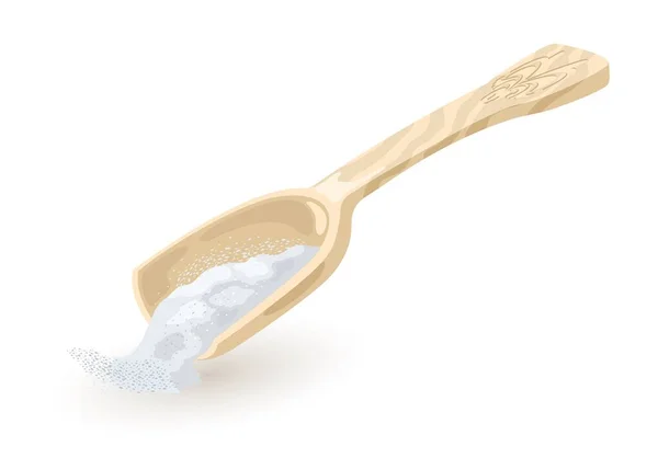 Escova de madeira ou plástico com sal em pó branco, açúcar, farinha . —  Vetores de Stock