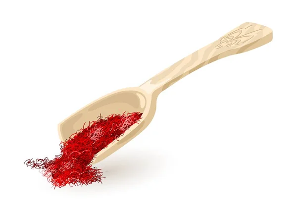 Wooden or plastic scoop with dry saffron. Red spice, condiment using in cooking. — 스톡 벡터