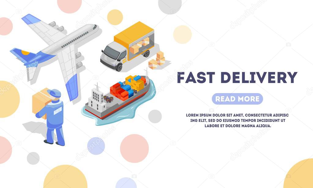 Fast delivery landing page template. Express, overnight, expedited carriage, shipping.