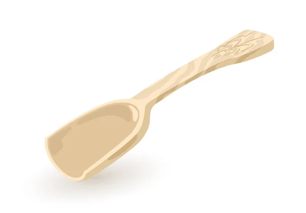 Empty wooden handicraft carving scoop. Plastic food kitchen shovel for measuring. — Stock Vector