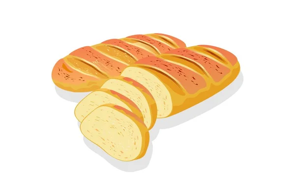 Pan francés Wheaten, pan largo, baguette con corteza crujiente. Uso para tostadas, sándwiches. — Vector de stock