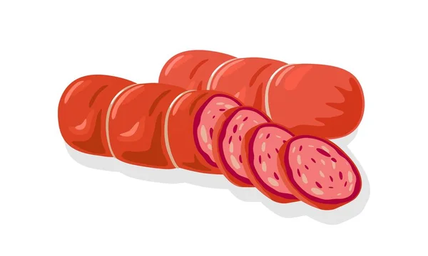 Servelat merah, ham, sosis, kielbasa, salami, mortadella, pepperoni dipotong menjadi irisan roti lapis . - Stok Vektor