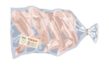 Yiyecek etiketli plastik tek kullanımlık paketlerde donmuş taze kanatlar..