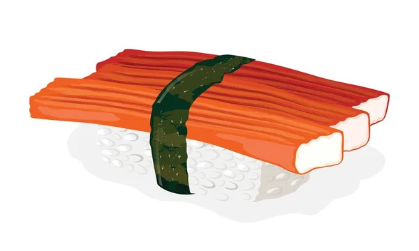 Kani sushi gekookt uit krab vlees sticks, gekookte rijst en nori zeewier. — Stockvector