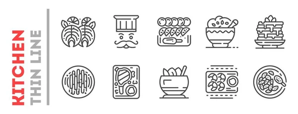 Conjunto de iconos de línea delgada relacionados con alimentos caseros aislados en blanco . — Vector de stock