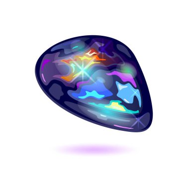Amazing black fire opal. Iridescent mineral, precious stone, mascot vector realistic illustration. clipart