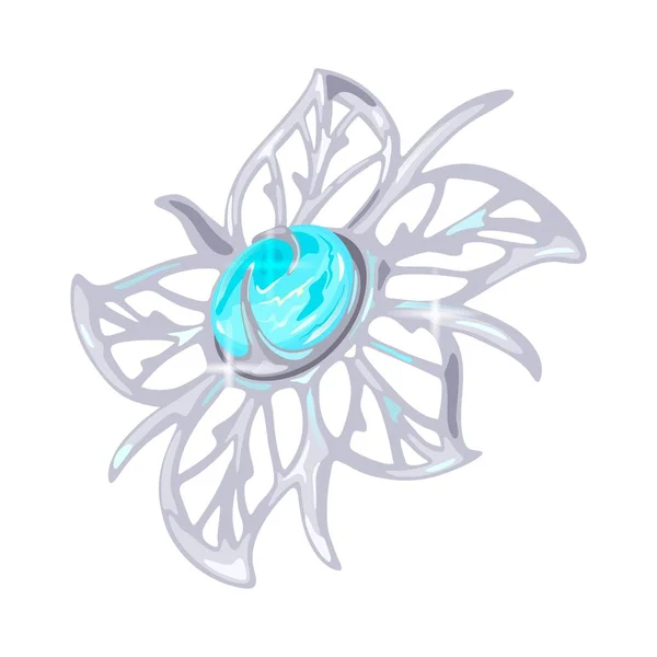 Floral carved platinum, white golden or silver brooch. charm or pendant with blue aquamarine or topaz. — 스톡 벡터
