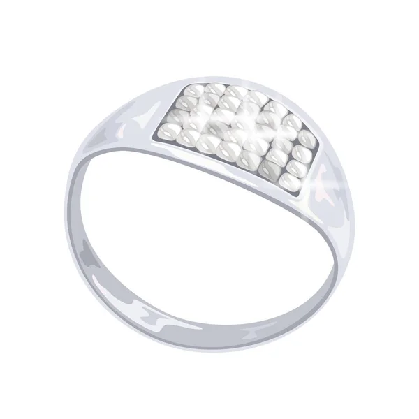 Modern snygg platina ring med lysande skurna fyrkantiga diamanter för förlovningsförslag. — Stock vektor