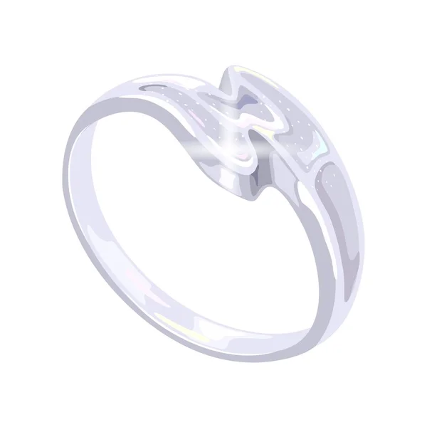 Elegante anillo de platino, oro blanco o plata en forma de S. Hermoso accesorio brillante . — Vector de stock