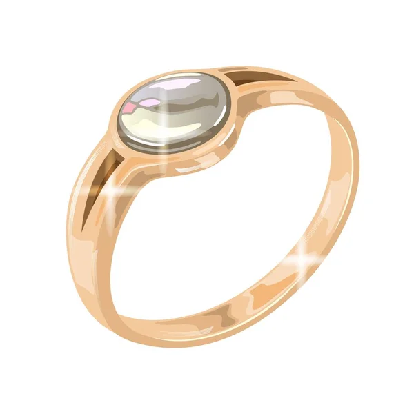 Bague solitaire ronde en diamant doré dans un style vintage traditionnel. Accessoire élégant . — Image vectorielle