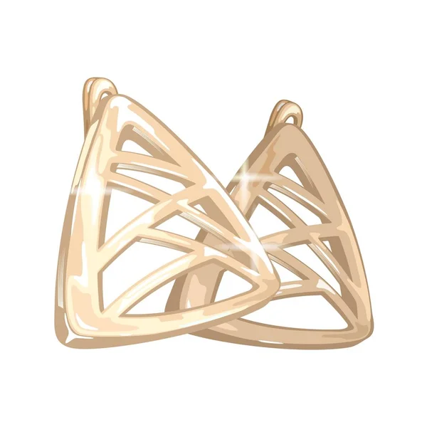 Modern altın üçgen şekilli küpeler ve kesişen çizgiler. Şık mücevherler, bijouterie. — Stok Vektör
