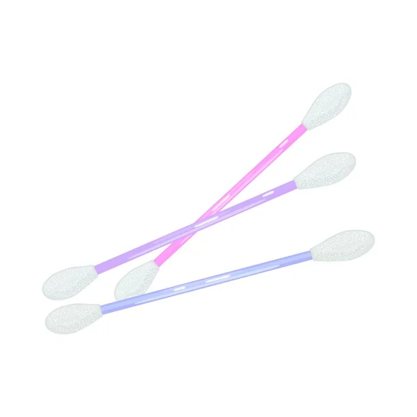 Cotton light blue, violet, pink multipurpose buds for kids and adults. Double tipped ear cleaning sticks. — 스톡 벡터