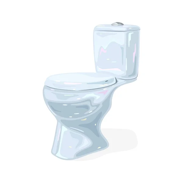 Bílá keramická lesklá splachovací záchodová mísa, pánev, vodní skříň. WC, šatna vnitřní objekt. — Stockový vektor