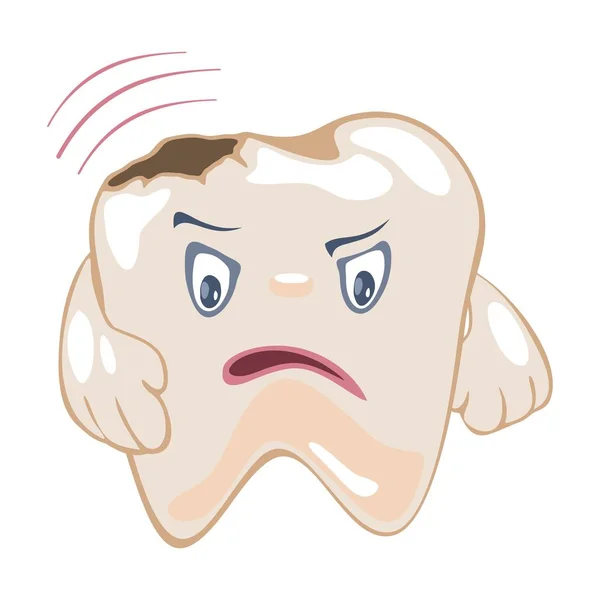 Dent foncée douloureuse et douloureuse avec trou, cavité, carie, caries en attente de guérison . — Image vectorielle