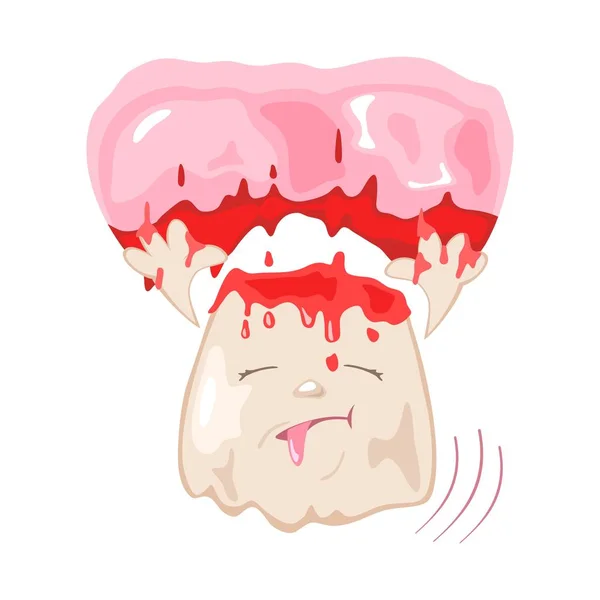 Διαδικασία αφαίρεσης σκουρόχρωμου, άρρωστου δοντιού από ούλα με αίμα. Στο ραντεβού με τον οδοντίατρο. — Διανυσματικό Αρχείο