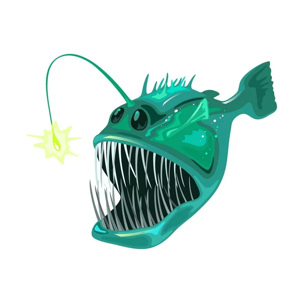 Anglerfish is bony predatory fish. Marine animal, creature, beast, monster. — Stock Vector