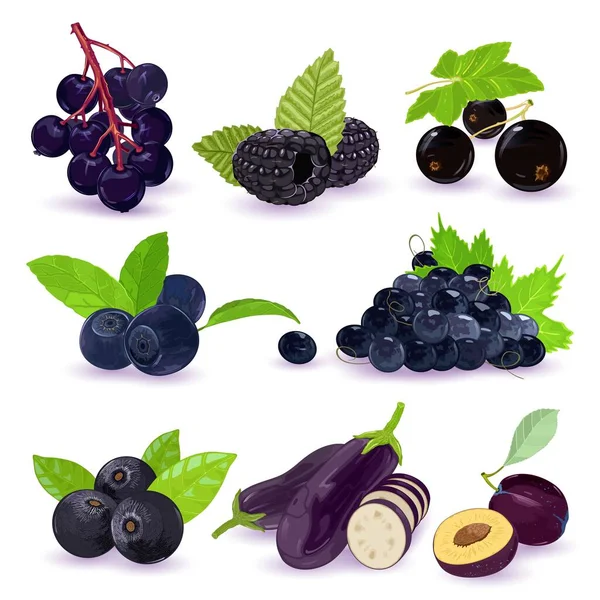 Big vector set with natural, healthy products, fruits, berries, vegetables. — Stock Vector