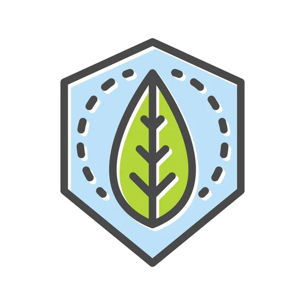 Hoja verde planta en hexágono azul icono de línea delgada aislado en blanco. Salvar el mundo, pictograma de paz. Ecología . — Archivo Imágenes Vectoriales