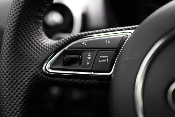 Menu Buttons Black Steering Wheel Buttons Black Silver Steering Wheel — Stock Photo, Image