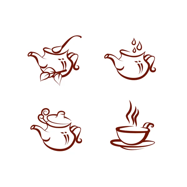 Gezeichnete Ikonen der Teezubereitung. — Stockvektor