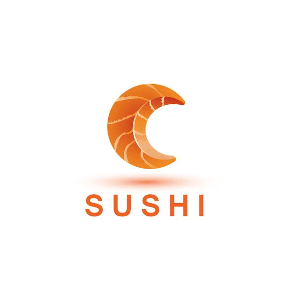 Πρότυπο λογότυπο σούσι. Το γράμμα C μοιάζει με ένα φρέσκο κομμάτι σολομού ψάρια. — Διανυσματικό Αρχείο