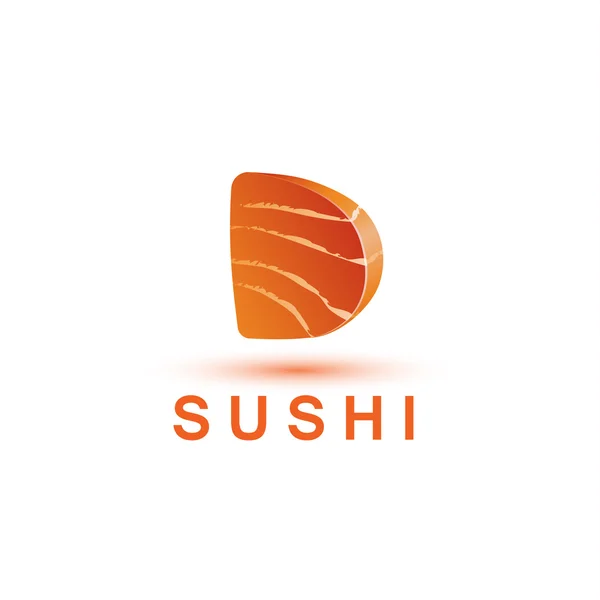 Modèle de logo Sushi. La lettre D ressemble à un morceau frais de poisson de saumon . — Image vectorielle