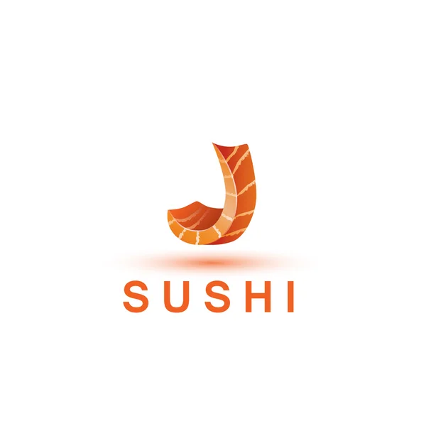 Πρότυπο λογότυπο σούσι. Το γράμμα J μοιάζει με ένα φρέσκο κομμάτι σολομού ψάρια. — Διανυσματικό Αρχείο