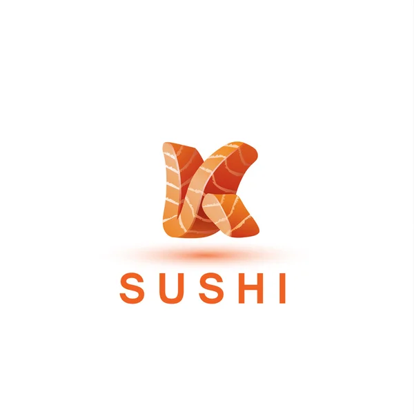Πρότυπο λογότυπο σούσι. Το γράμμα K μοιάζει με ένα φρέσκο κομμάτι σολομού ψάρια. — Διανυσματικό Αρχείο