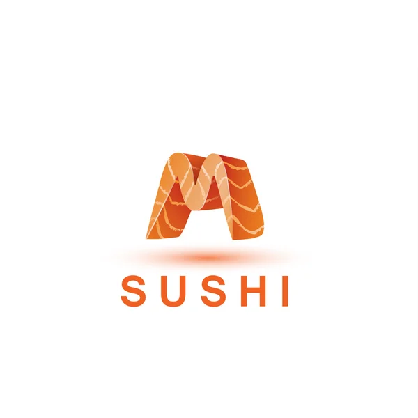 Sushi logotyp mall. Bokstaven M ser ut som en färsk bit lax fisk. — Stock vektor