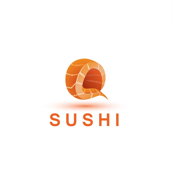 Modèle de logo Sushi. La lettre Q ressemble à un morceau frais de poisson de saumon . — Image vectorielle