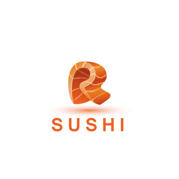 Modèle de logo Sushi. La lettre R ressemble à un morceau frais de poisson de saumon . — Image vectorielle