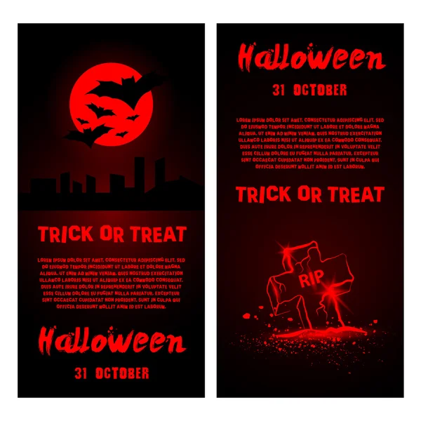 Modelo de panfleto de festa de Halloween. Conjunto vetorial de convites em estilo néon vermelho . —  Vetores de Stock