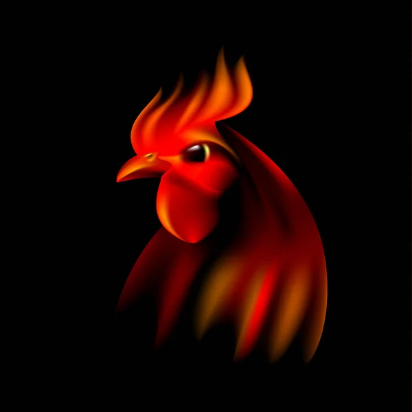 Fiery cock em um fundo preto. Ilustração realista do galo da chama. O símbolo do calendário chinês 2017 —  Vetores de Stock