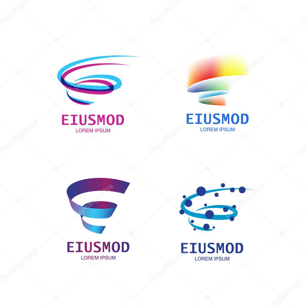Set of abstract spiral logo. Tornado geometric symbol. 