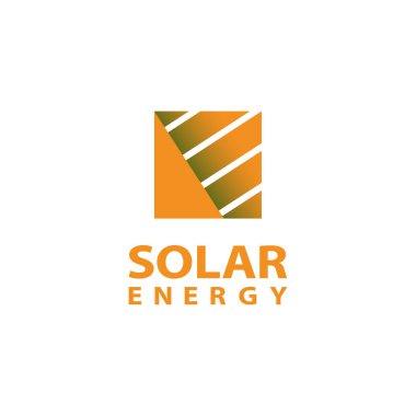 Soyut kare güneş logosu. Marka simgesi güneş enerjisi. Eko enerji amblemi.