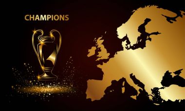 Şampiyonlar Kupası bir harita. Altın futbol kupa.