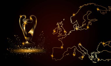 Şampiyonlar Kupası doğrusal bir harita. Altın futbol kupa.