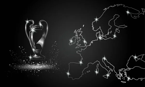 Champions Cup mit einer linearen Karte. verchromte Fußballtrophäe. — Stockvektor