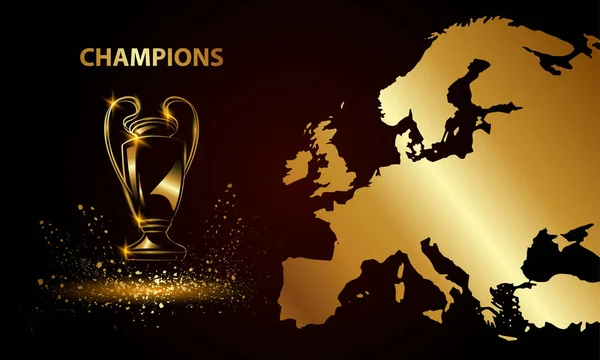 Champions Cup met een kaart. Gouden voetbal trofee. — Stockvector