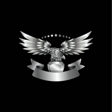 Kurdele ile krom metal kartal amblemi. Formanın kanatları şablonu ve pençeleri mücevher ile hanedan kartal.