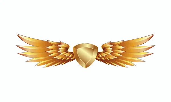 Heraldický Zlatý štít s emblémem křídla. Zlatý erb. — Stockový vektor