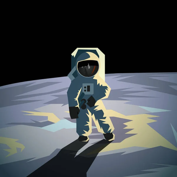 月面上の宇宙飛行士。平面幾何学的空間の図. — ストックベクタ