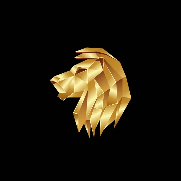 Złote Lwy głowy. Wielokąta styl lew logo na czarnym tle. — Wektor stockowy